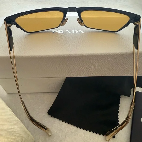 Prada Black Frame Sunglasses with Yellow Lens - Picture 7 of 9